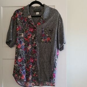 Vintage multi pattern button up blouse